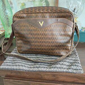 Vintage Mario Valentino Brown Leather Crossbody Camera Bag with Adjustable Strap